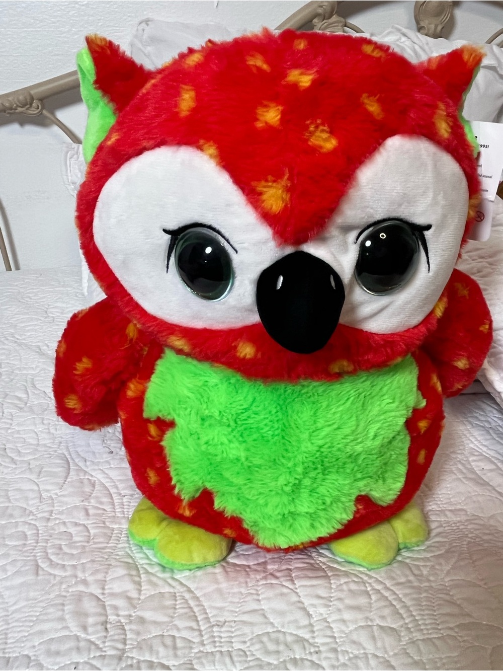Plush Red & Neon Green Owl Stuffed Animal - Soft Kids Toy